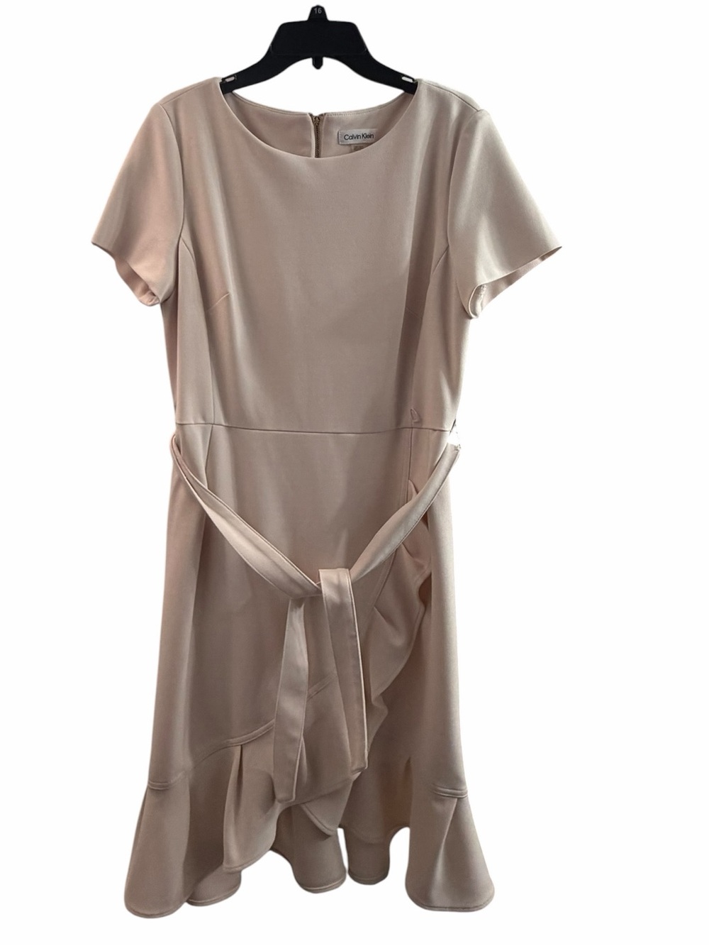 Calvin Klein Cream Short-Sleeve Belted Midi Dress size 14